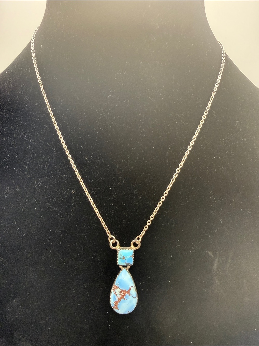 925 Sterling Silver Golden Hills Turquoise Stone Pendant Necklace 16-18”